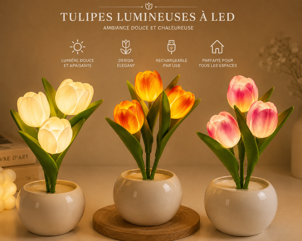 Tulipe Lumineuse LED USB – Veilleuse Décorative Rechargeable